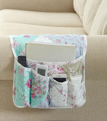 Brilliant Sunshine Blue and Green Rose Patchwork Couch Armrest 5 Pockets by BrilliantSunshine