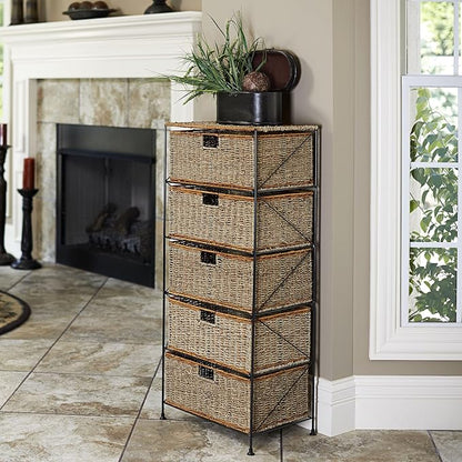 Household Essentials 5 Drawer Seagrass Wicker Storage Tower - Image 2