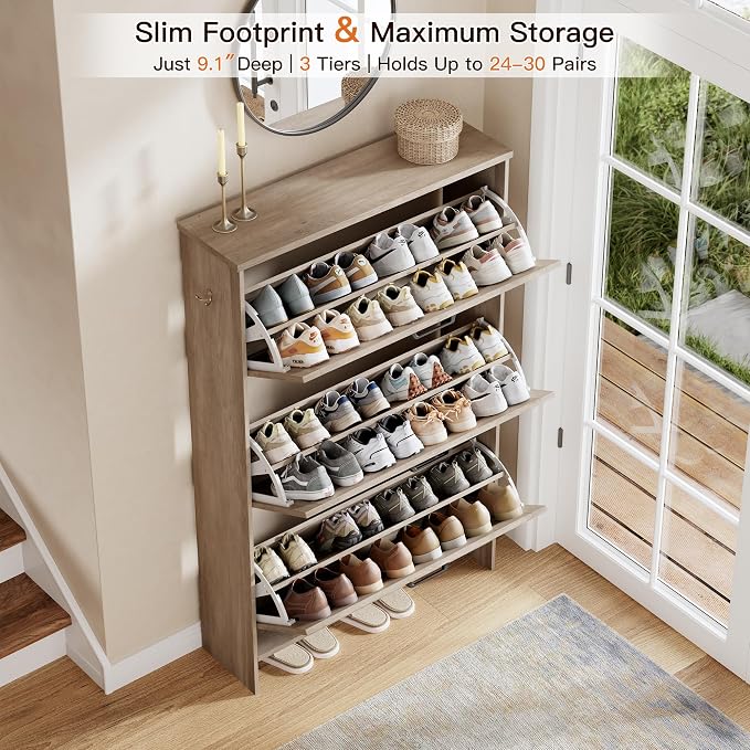 Nicetree Shoe Cabinet for Entryway, 3 Flip Drawers Shoe Storage Cabinet - Image 5