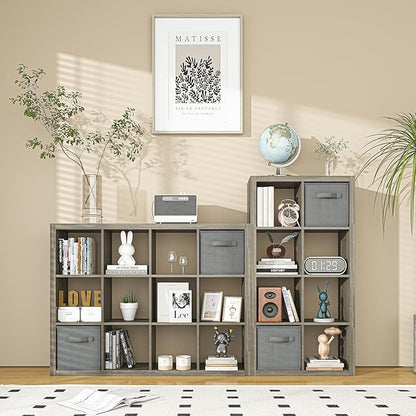 furtble Bookshelf with Storage Bin, 6-Cube Storage Organizer, Modern Wood Open - Image 2