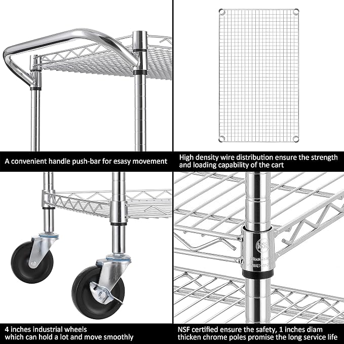 Finnhomy 3 Tier Heavy Duty Commercial Grade Utility Cart, Wire Rolling Cart - Image 6