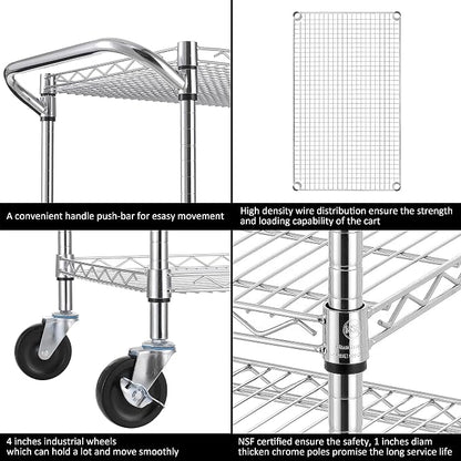 Finnhomy 3 Tier Heavy Duty Commercial Grade Utility Cart, Wire Rolling Cart - Image 6