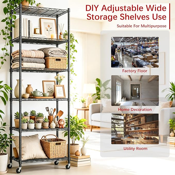 REGILLER 6 Wire Shelving Steel Storage Rack Adjustable Unit Shelves - Image 6