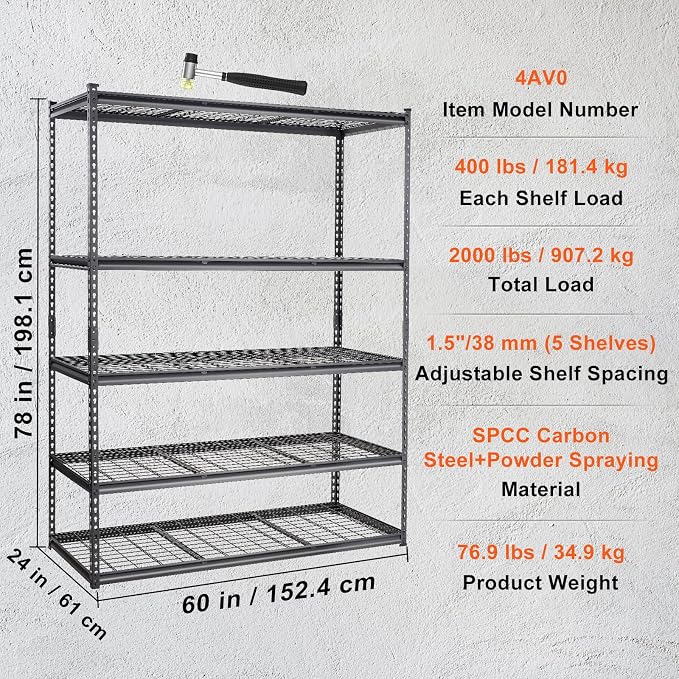 VEVOR Storage Shelving Unit 5-Tier Adjustable 2000 lbs Capacity Black | Heavy - Image 8