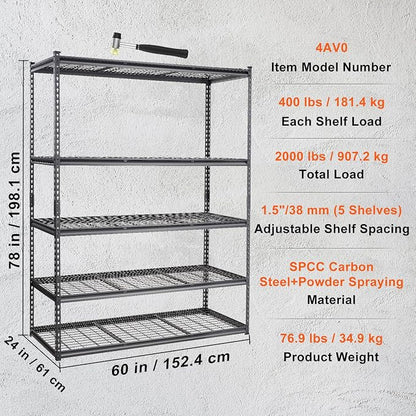VEVOR Storage Shelving Unit 5-Tier Adjustable 2000 lbs Capacity Black | Heavy - Image 8