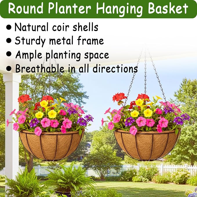 4pcs 16 inch Metal Hanging Baskets Round Wire Plant Stand - Image 3