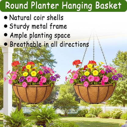 4pcs 16 inch Metal Hanging Baskets Round Wire Plant Stand - Image 3