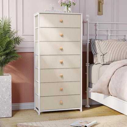 Fabric Dresser for Bedroom, Wide 7-Drawer Tall Vertical Tower | Wooden Top - Image 7