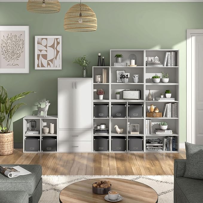 Homes: Inside + Out Apexa 3-Tier Cube Storage Organizer Shelves, Stackable Wood - Image 11