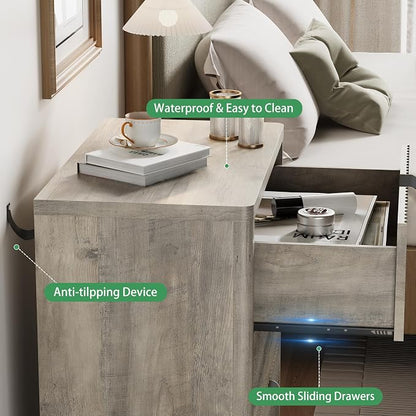 Fluted Nightstand with 3 Storage Drawers, Mid Century Modern Wooden Side Table - Image 6