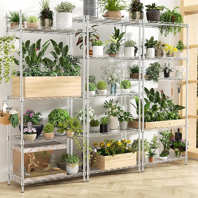 Storage Shelves, 21.3" W x 11.8" D x 58.5" H Wire Shelving Unit Loads 550LBS - Image 7
