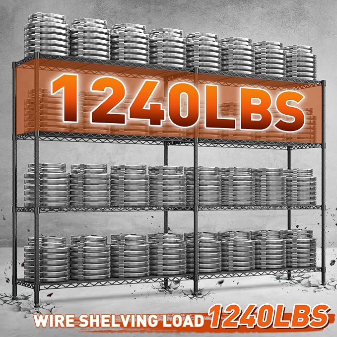 REIBII 70"W Metal Shelving, Storage Shelves 4-tier Wire Shelving Unit Load - Image 5