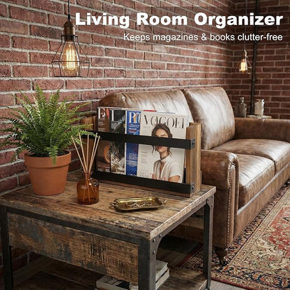 Wood Magazine Holders Wall & Bathroom Magazine Rack, Pine Wood + Black Metal - Image 5