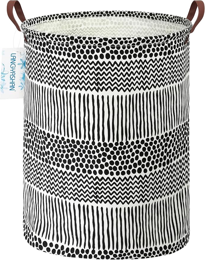 LANGYASHAN Laundry Basket Canvas Fabric Collapsible Organizer Basket by LANGYASHAN