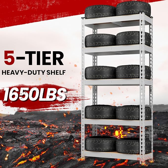Yaheetech 5-Tier Heavy Duty Storage Shelves 28" W x 12" D x 60" H Silver | - Image 5