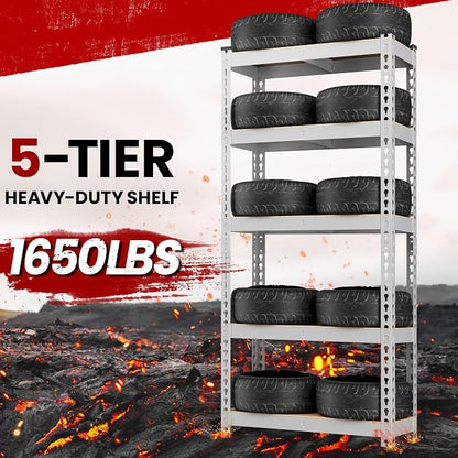 Yaheetech 5-Tier Heavy Duty Storage Shelves 28" W x 12" D x 60" H Silver | - Image 5
