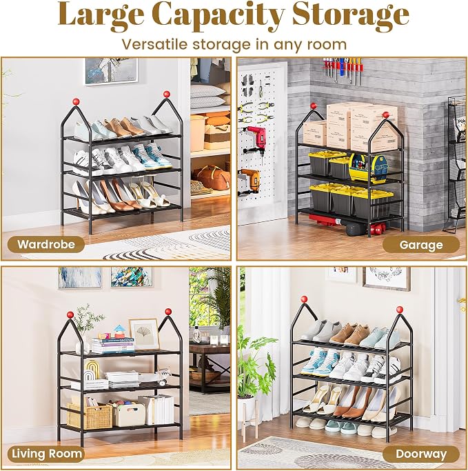 Shoe Rack, 3-Tier Shoe Organizer, Metal Storage Shelf, Shoe Rack - Image 4