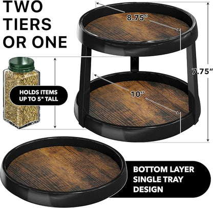 Simple Houseware 2-Tier Lazy Susan Spice Organizer, 10-Inch Diameter, Rustic - Image 2