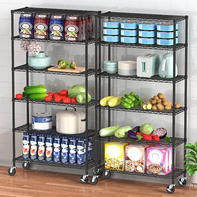 6 Tier Wire Metal Shelving Rack Garage Storage Rolling Shelves - Image 8