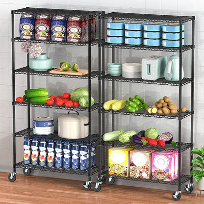 6 Tier Wire Metal Shelving Rack Garage Storage Rolling Shelves - Image 8