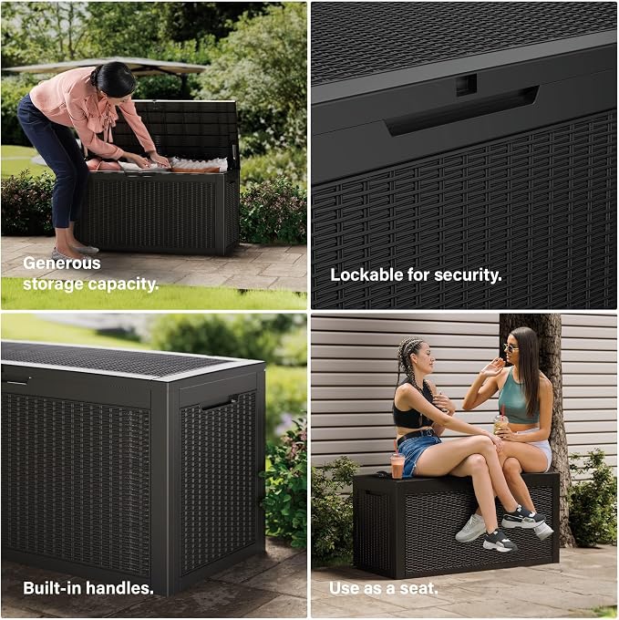 100 Gallon Deck Box, Resin Outdoor Indoor Waterproof Storage Box, Lockable - Image 3