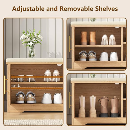 Keehusux 39.4" Fluted Shoe Storage Bench - Image 7