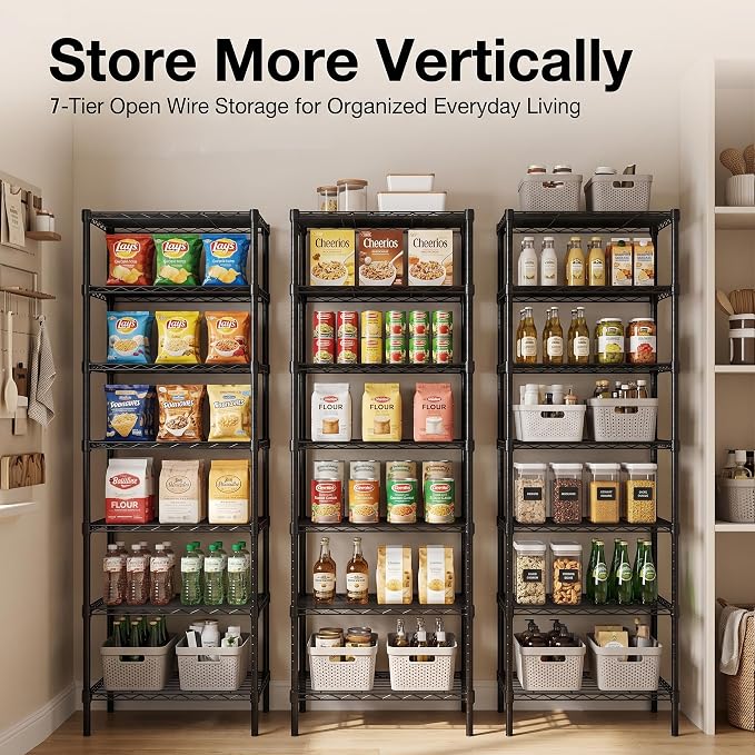 Finnhomy Heavy Duty 7 Tier Wire Shelving, Pantry Shelves - Image 6