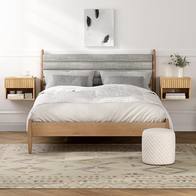 Floating Nightstand with Drawer and Open Shelf, Small Wall Mounted Bedside End - Image 3