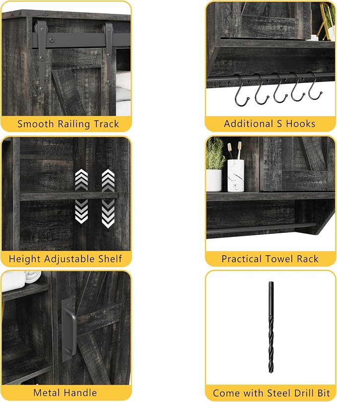 Trironsun Farmhouse Medicine Cabinet 2 Sliding Barn Doors 3 Tier Rustic Wood - Image 8