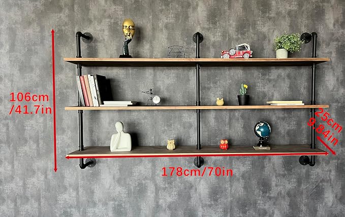 HDDFER Floating Shelves 70 inch Wall Bookshelf Industrial Pipe Shelving Shelves - Image 2
