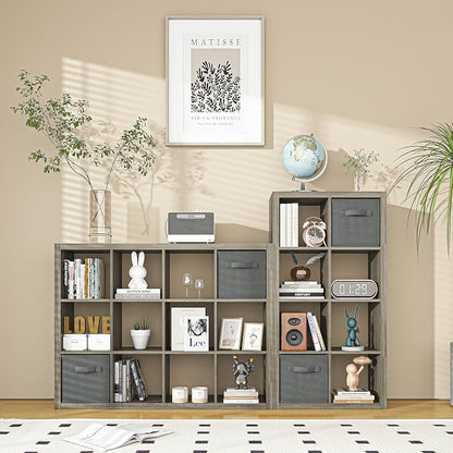 furtble Bookshelf with Storage Bin, 4-Cube Storage Organizer, Modern Wood Open - Image 2