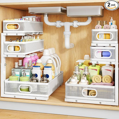 Under Sink Organizer, Height Adjustable Slide out Storage Drawer Rack by HERJOY