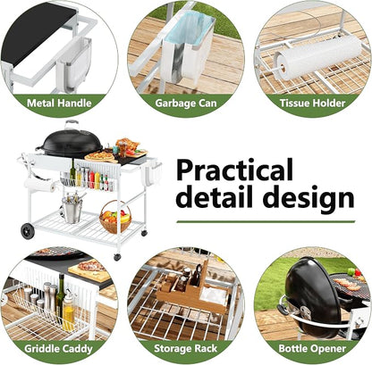 Shintenchi Grill Table for Weber 22" & 18" Original Kettle, Outdor Grill Cart - Image 6