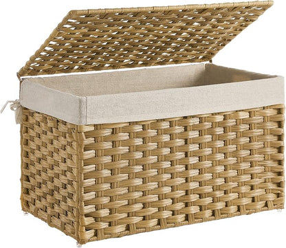 SONGMICS Storage Basket with Lid, Woven Blanket Storage Bin with Handles by SONGMICSbySONGMICSHOME