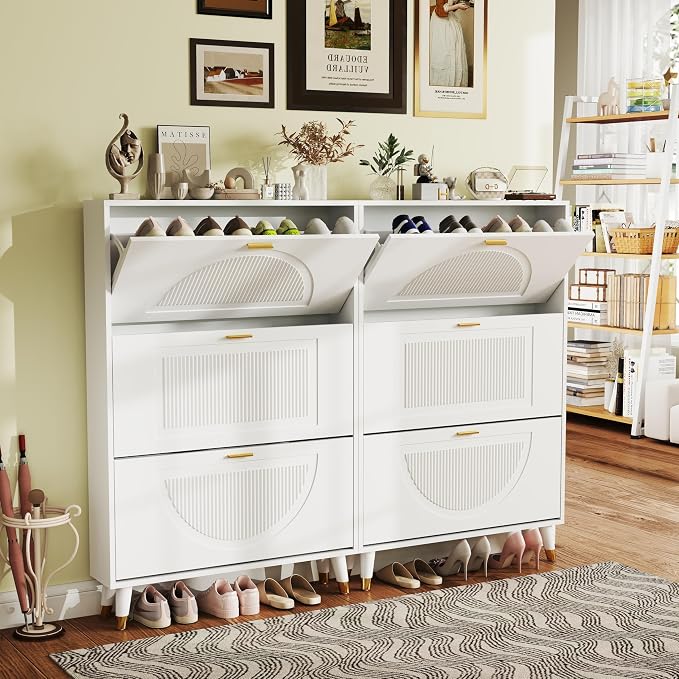 White Shoe Cabinet Storage for Entryway: Modern Hidden Shoe Storage Cabinet by LuxuryFurniture