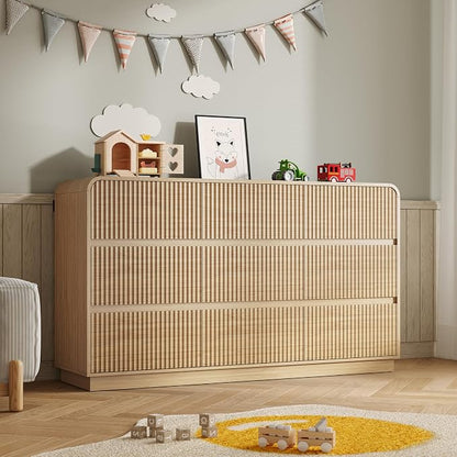 Dresser for Bedroom with 9 Drawers, Fluted Chest of Drawers with Round Curved by BORNOON