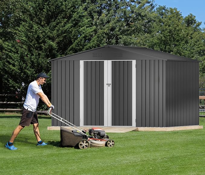 DWVO 10x8ft Outdoor Storage Shed, Large Metal Tool Sheds, Heavy Duty Storage - Image 2
