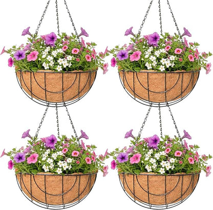 4 Pack Hanging Planter for Outdoor Plants 12 inch Metal Hanging Flower Basket by Unknown