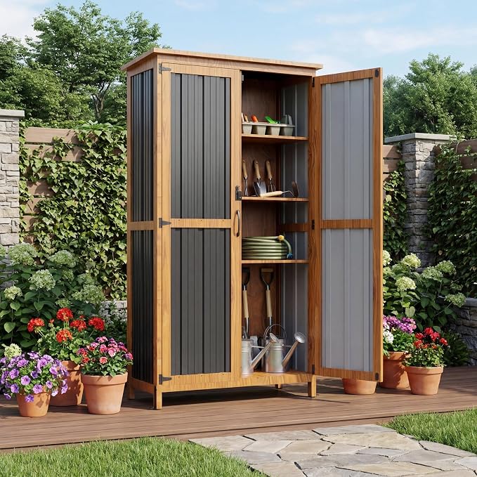 Devoko Metal & Wood Weatherproof Garden Storage Tall Shed by DEVOKO