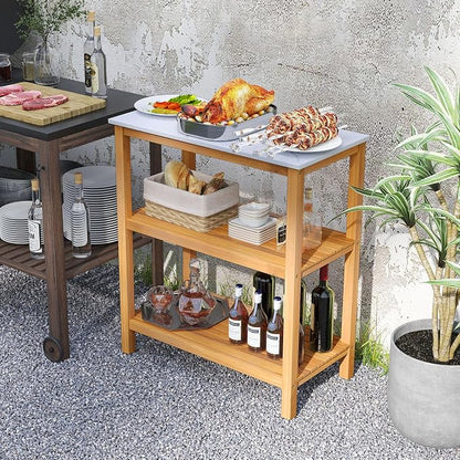 Goplus Patio Wooden Sideboard, 3-Tier Acacia Outdoor Kitchen Buffet Organizer - Image 9