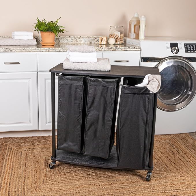 Household Essentials 3-Bag Laundry Sorter, Smooth Laminate Shelving, Sturdy - Image 3