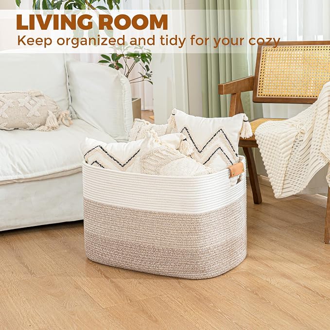 danpinera Rectangle Blanket Storage Basket, Large Blanket Basket Living Room - Image 3