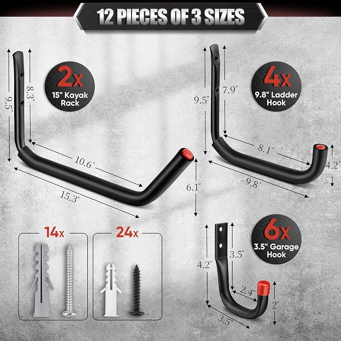 Nacial 12 Pack Garage Hooks Heavy Duty, 100LBS Capacity Garage Hooks - Image 2