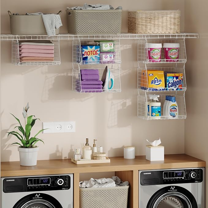 3-Tier Hanging Laundry Basket Organizer：Foldable Wire Shelf Laundry Room - Image 5