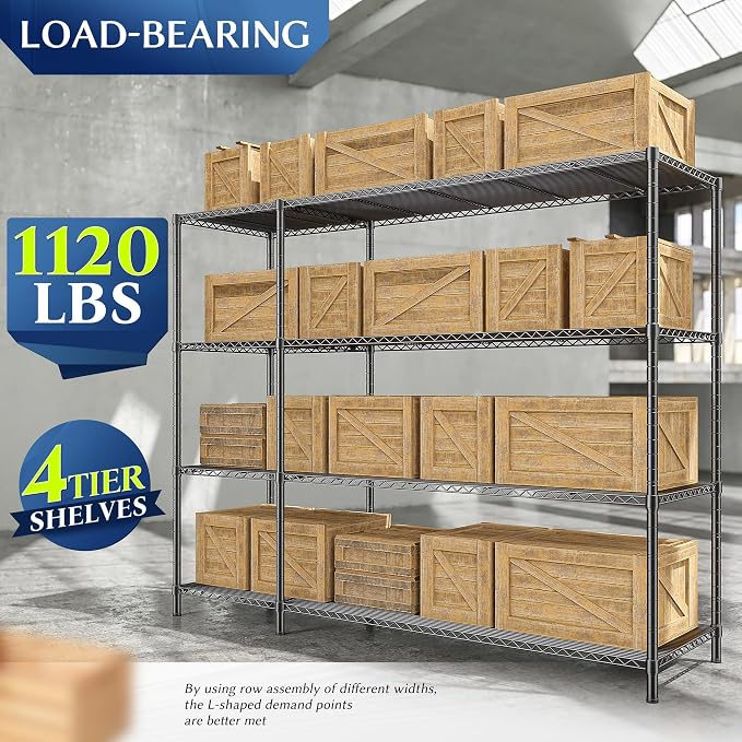 52.4W Wire Shelving Rack, 4Tier Metal Shelving Unit, 1120LBS Heavy Duty Storage - Image 5