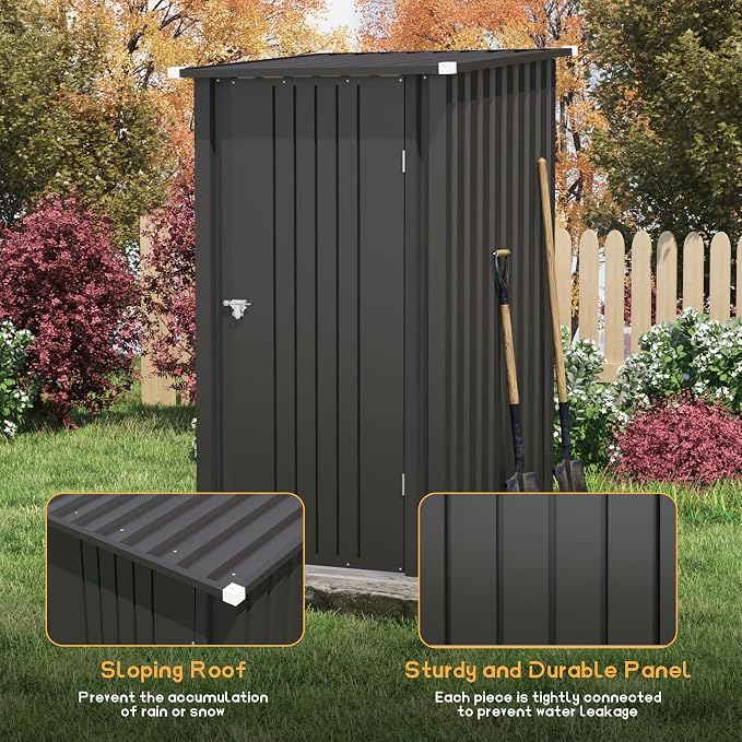 Patiowell 3x3 FT Storage Shed, Outdoor Metal Small Sheds - Image 4