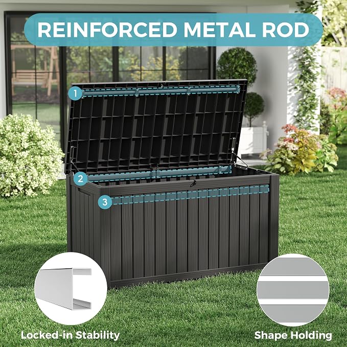 NUNU LAB 151 Gallon Outdoor Storage Box, Resin Large Sturdy Deck Box, Backyard - Image 5
