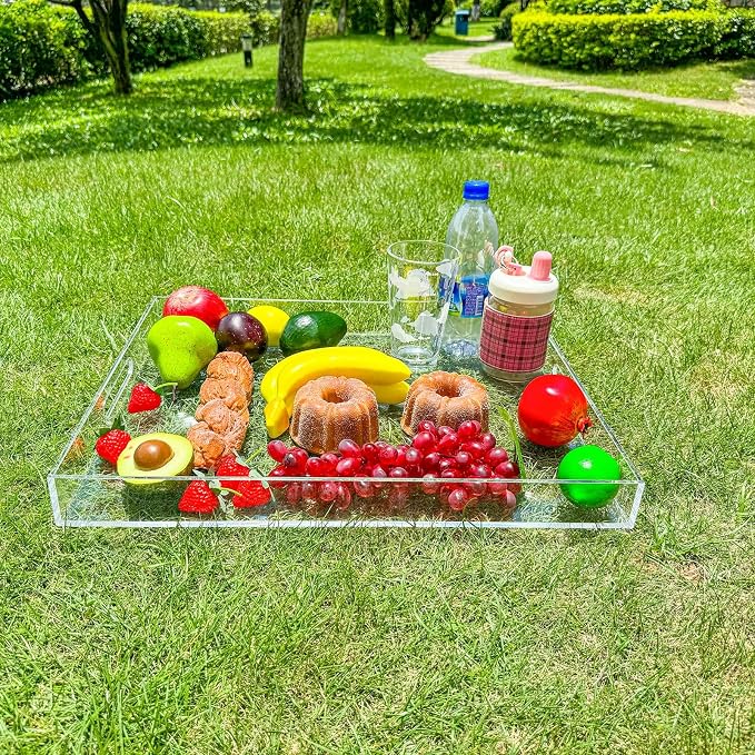 Clear Rectangular 14x20 Inches Acrylic Ottoman Tray Decorative Serving Tray - Image 5
