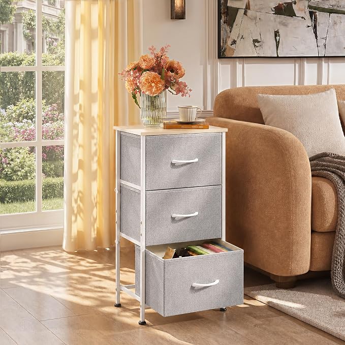 WLIVE Small Dresser Nightstand for Bedroom, 3 Drawers, Light Grey | 3 roomy - Image 4