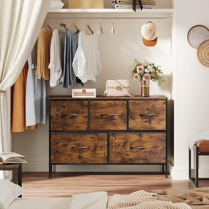WLIVE 5 Drawer Dresser for Bedroom, Wide Chest of Drawers, Rustic Brown | 5 - Image 4